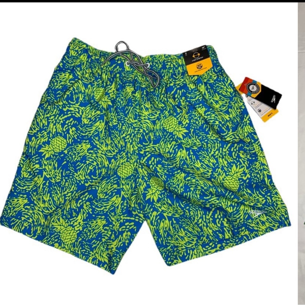 Speedo Mens small pineapple swim trunks blue yellow